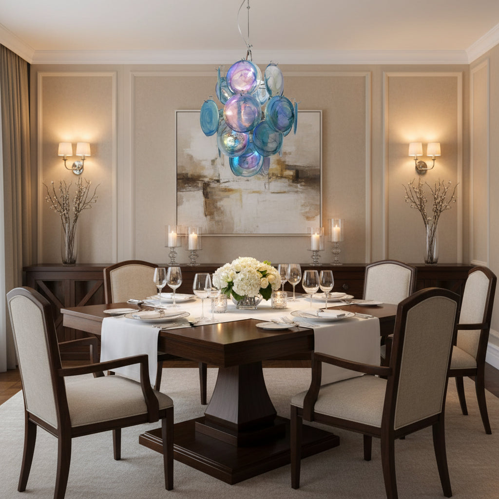 Blue Disc Glass Chandelier