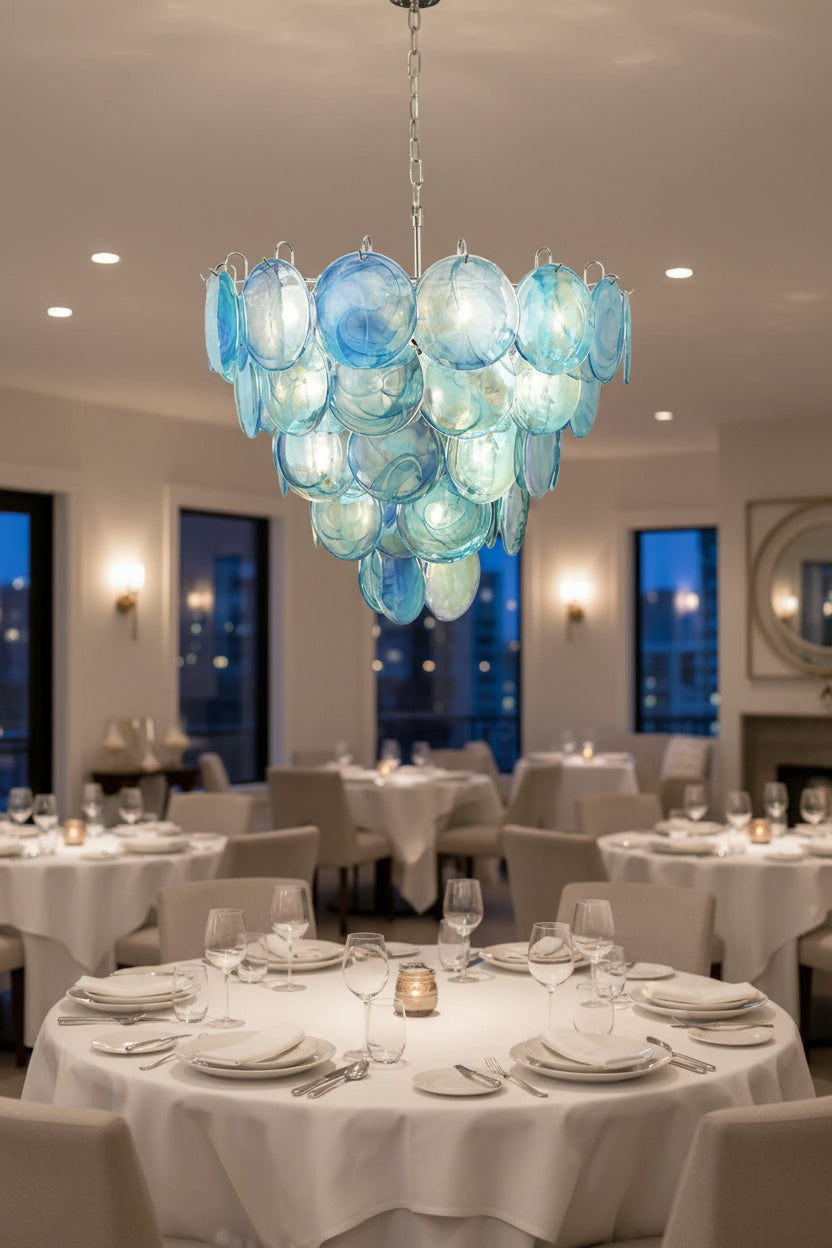 Blue Glass Disc Chandelier
