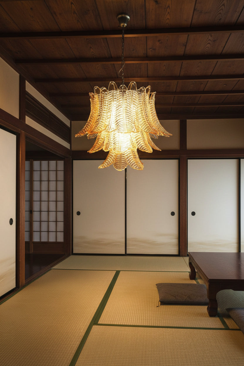 Amber Glass Leaf Chandelier