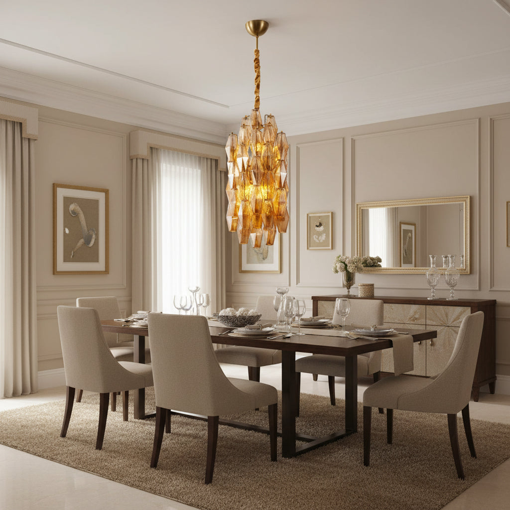 Amber Prism Long Chandelier