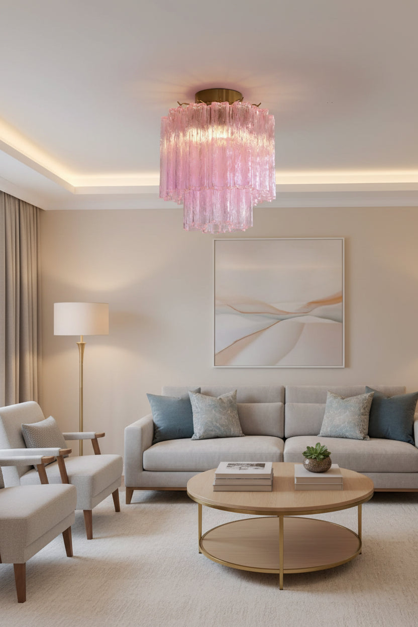 Fiora Pink Glass Ceiling Lamp