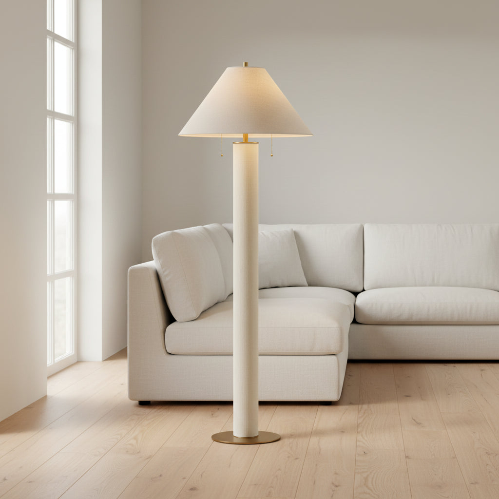 Della Linen & Brass Floor Lamp