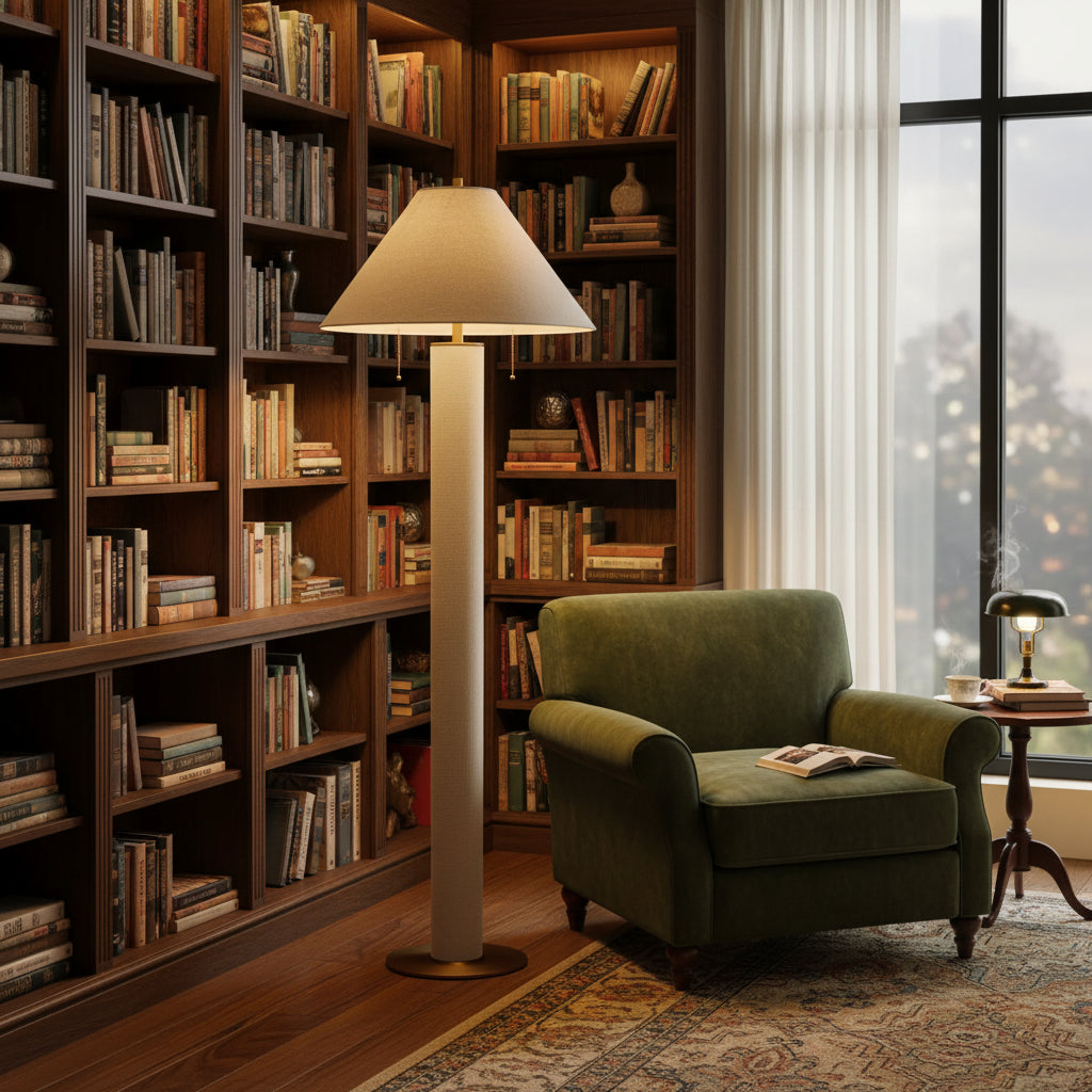 Della Linen & Brass Floor Lamp