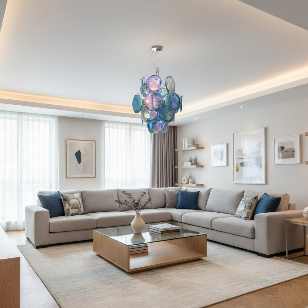 Blue Disc Glass Chandelier