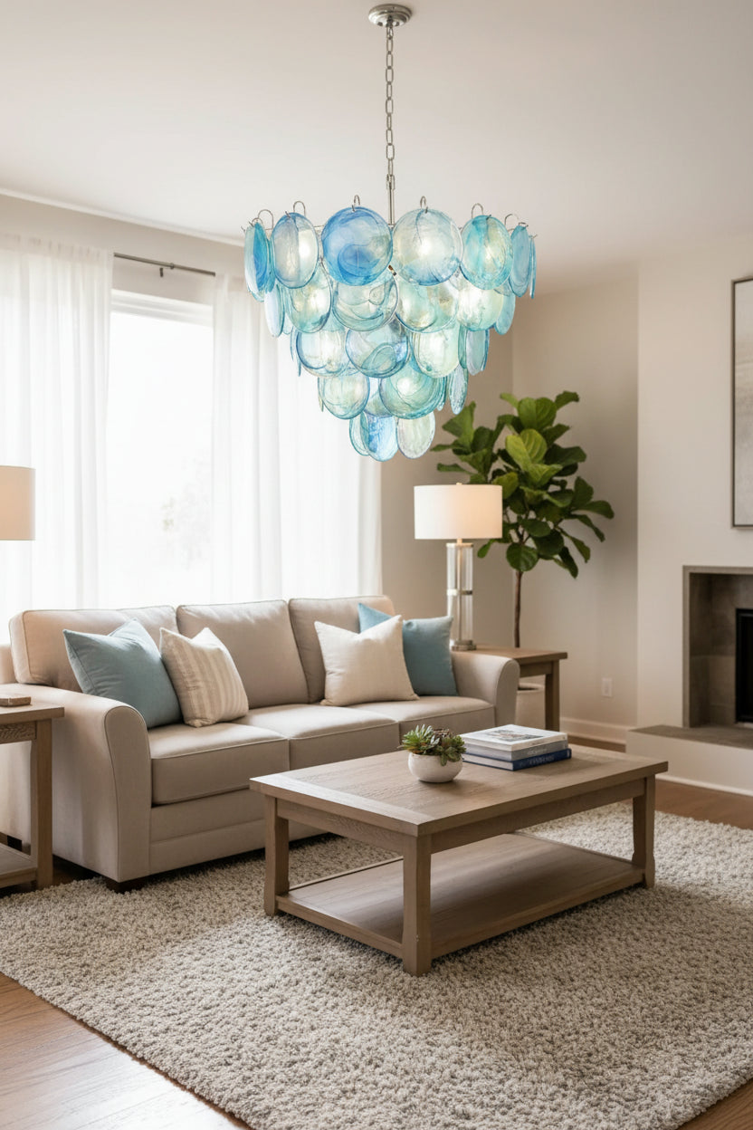Blue Glass Disc Chandelier