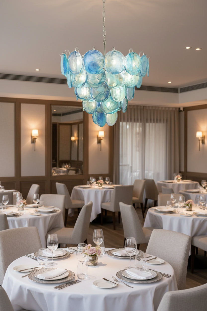Blue Glass Disc Chandelier