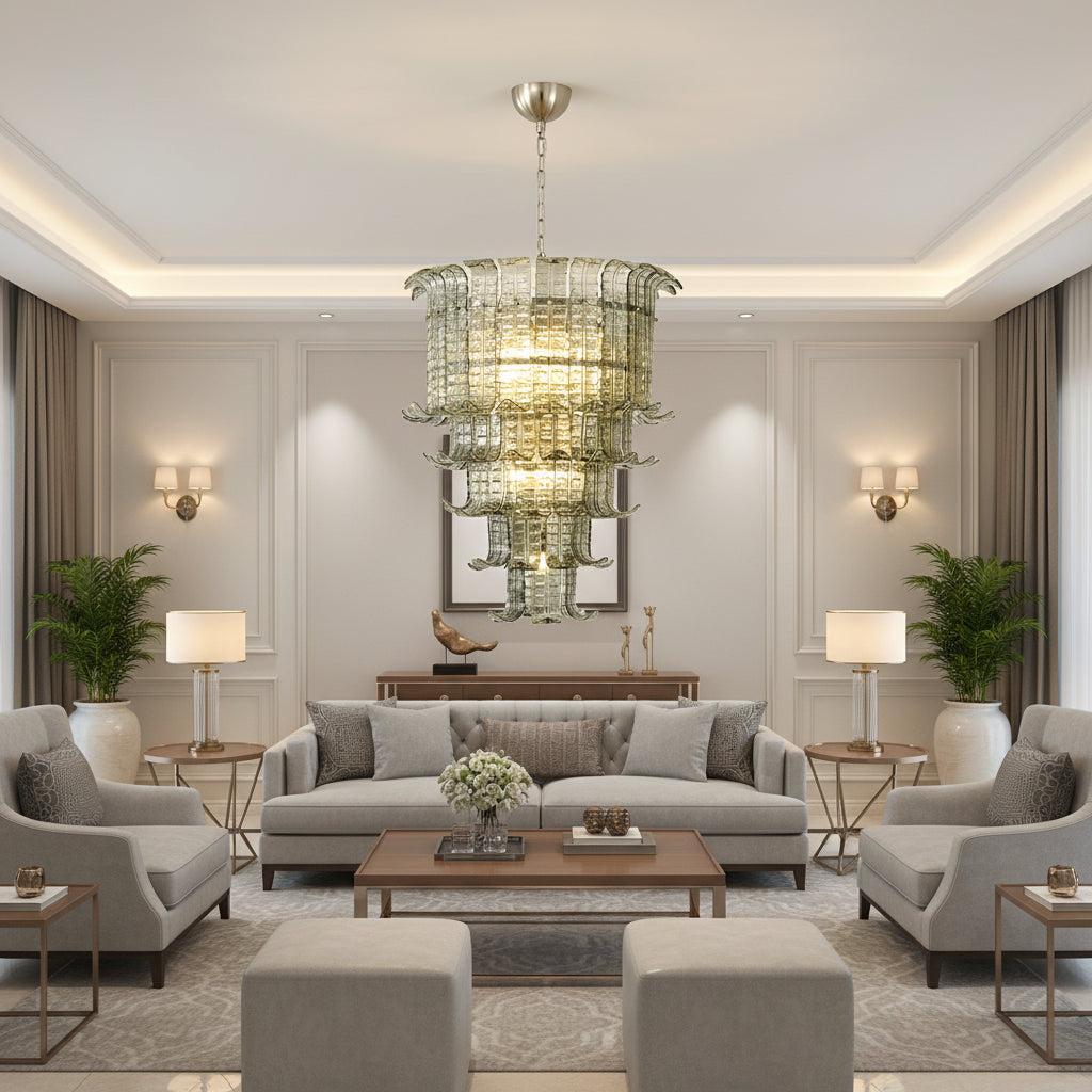 Cascade Glass Green Chandelier