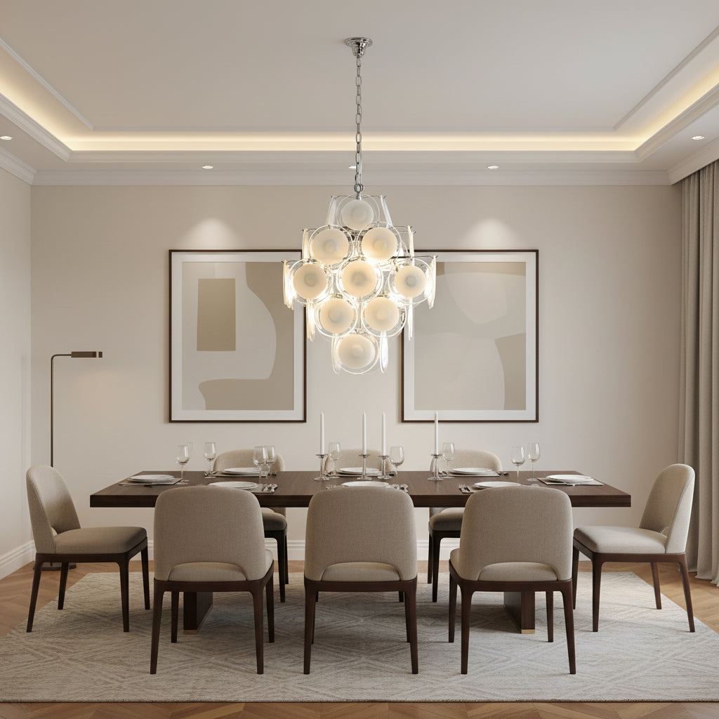 Disc White Glass Chandelier