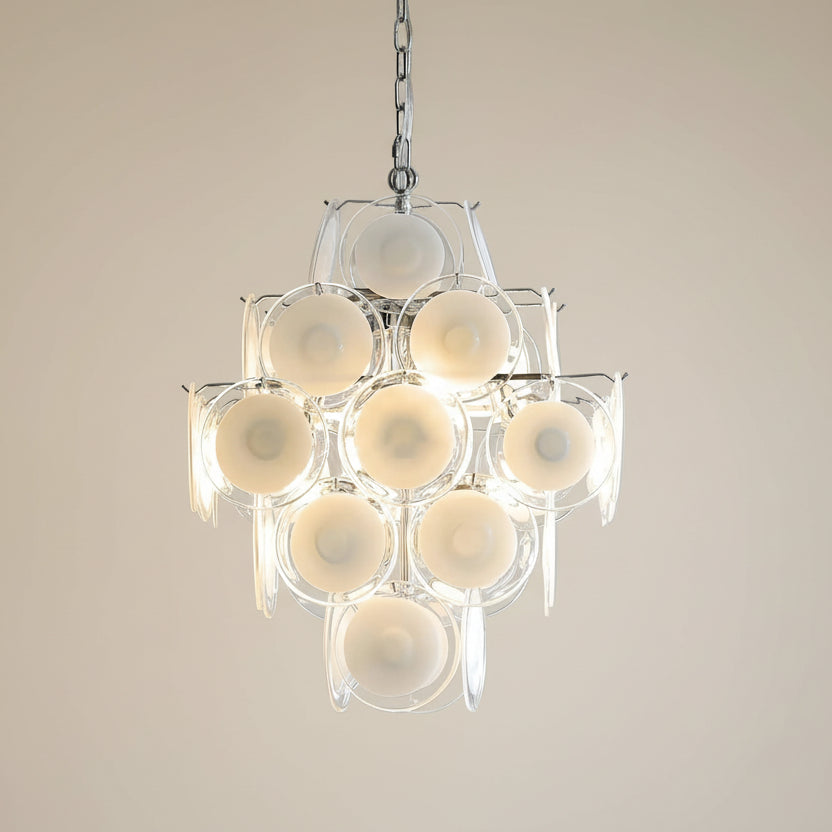 Disc White Glass Chandelier