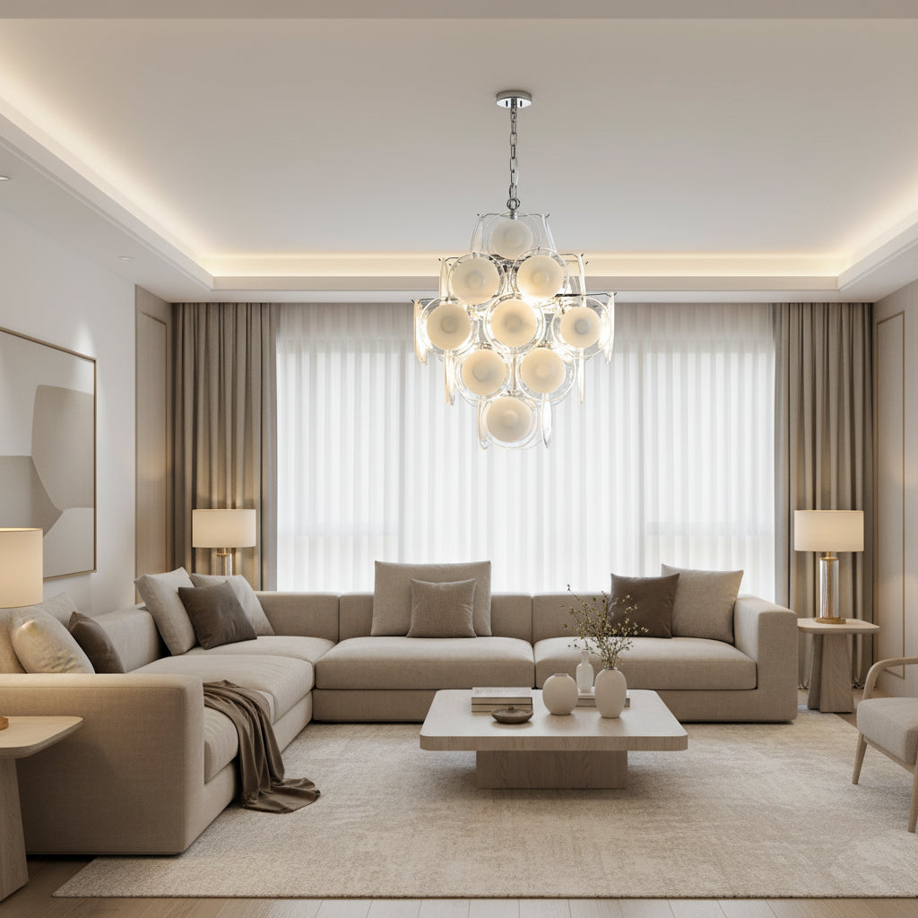 Disc White Glass Chandelier