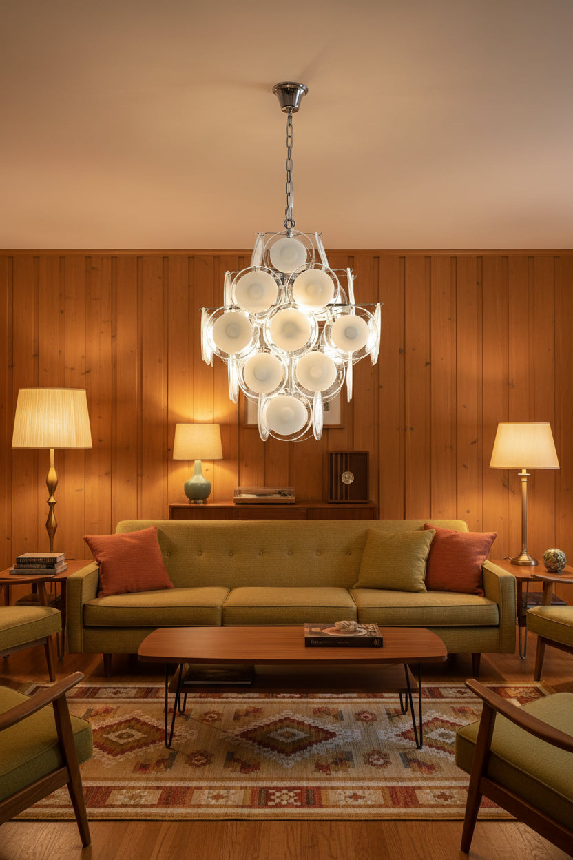 Disc White Glass Chandelier