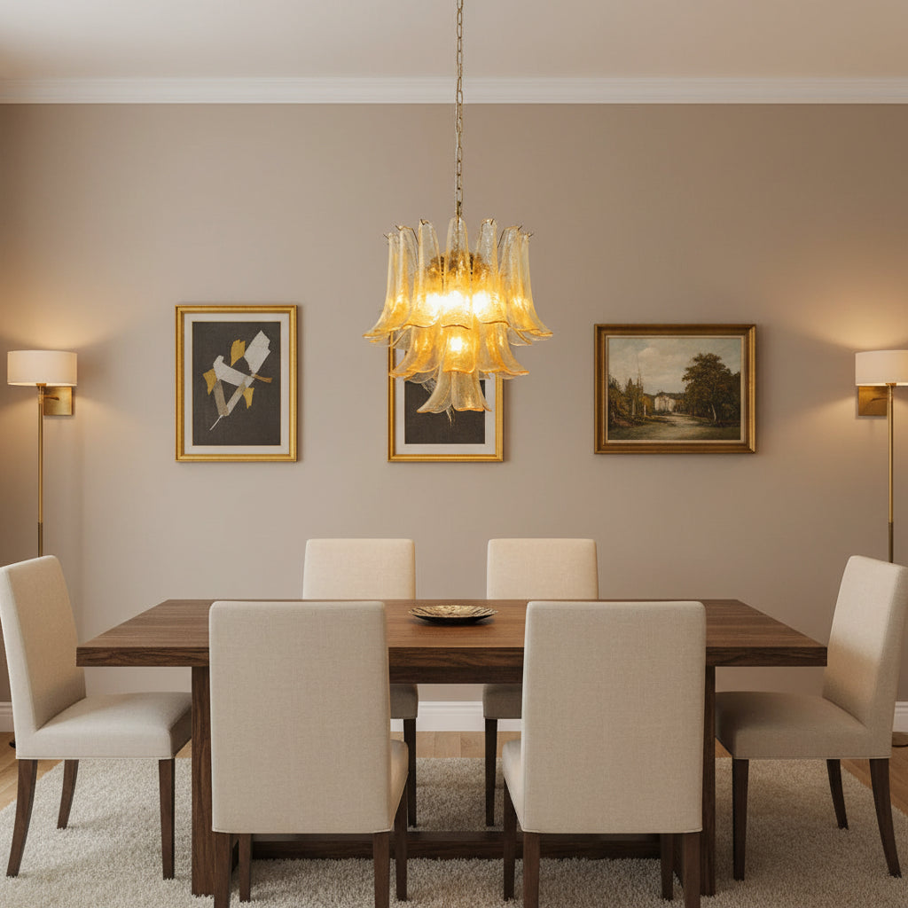 Amber Cascade Glass Chandelier