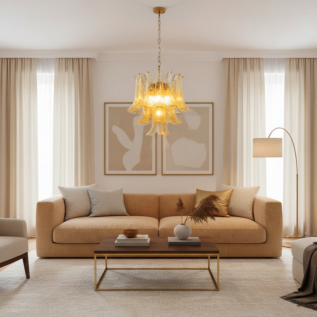 Amber Cascade Glass Chandelier