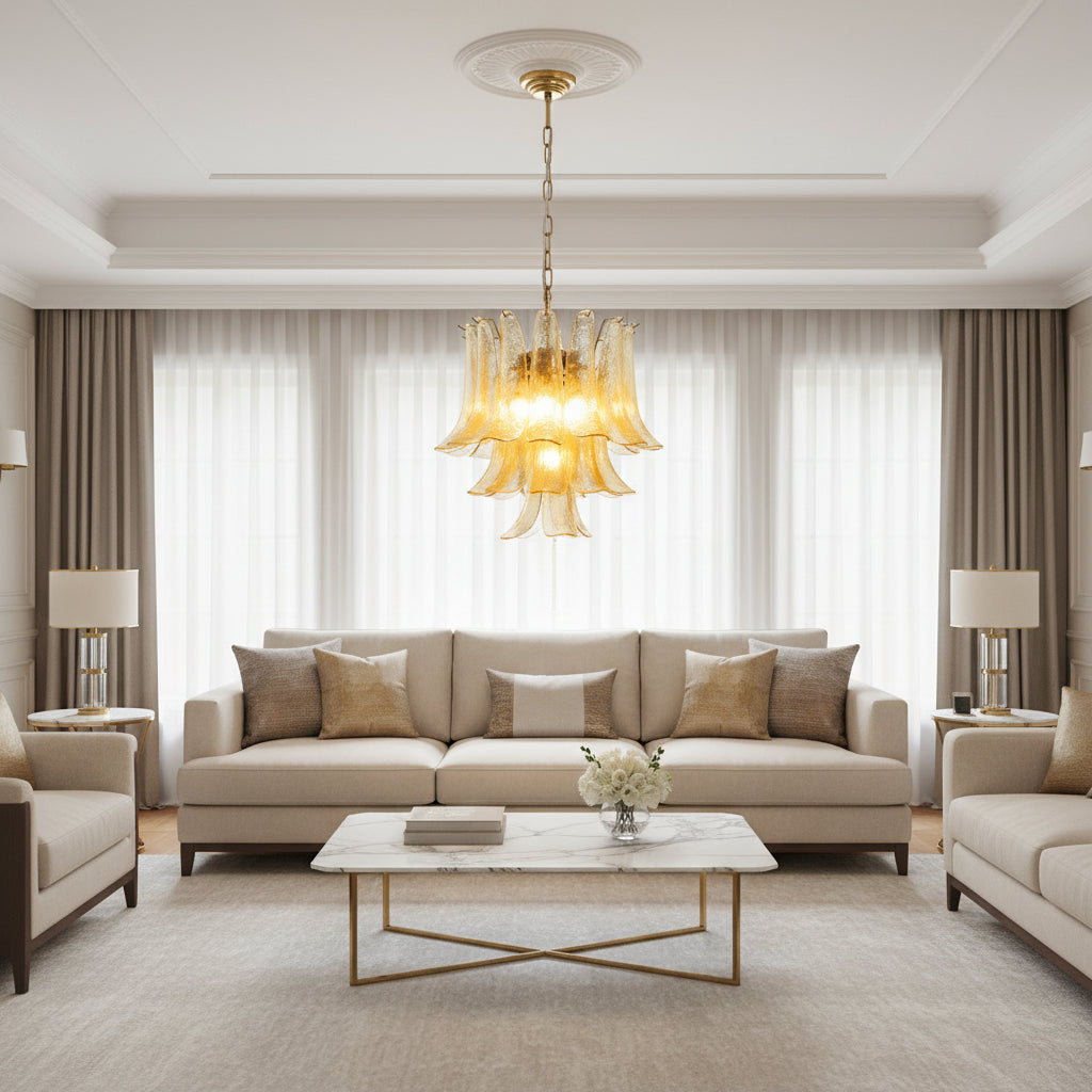 Amber Cascade Glass Chandelier