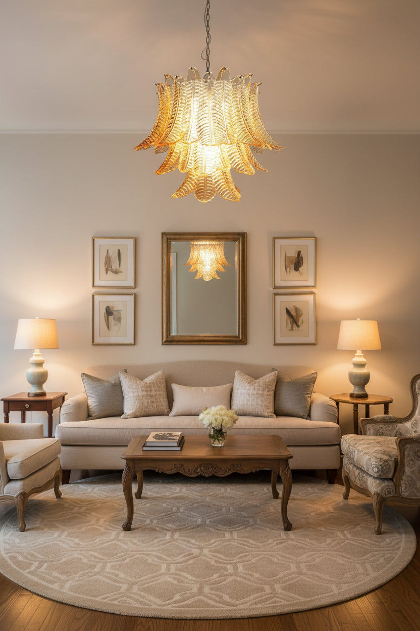 Amber Glass Leaf Chandelier