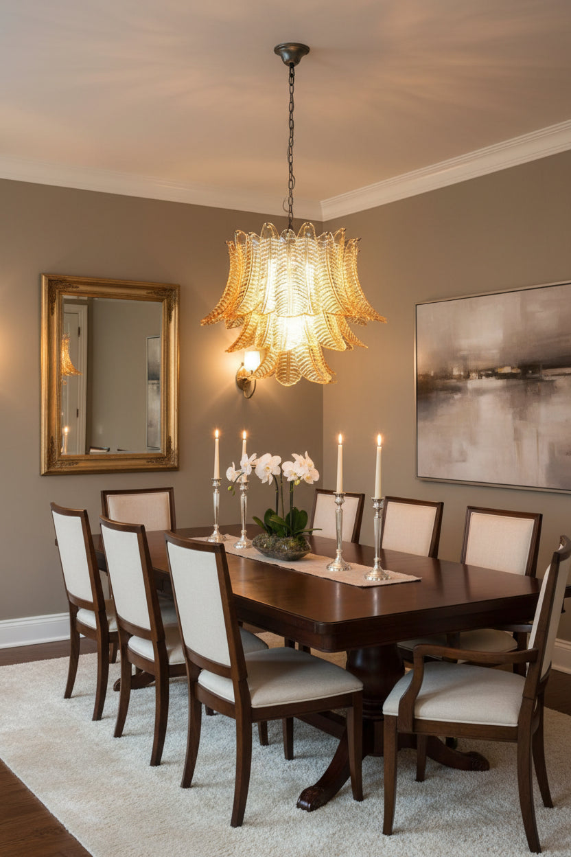 Amber Glass Leaf Chandelier