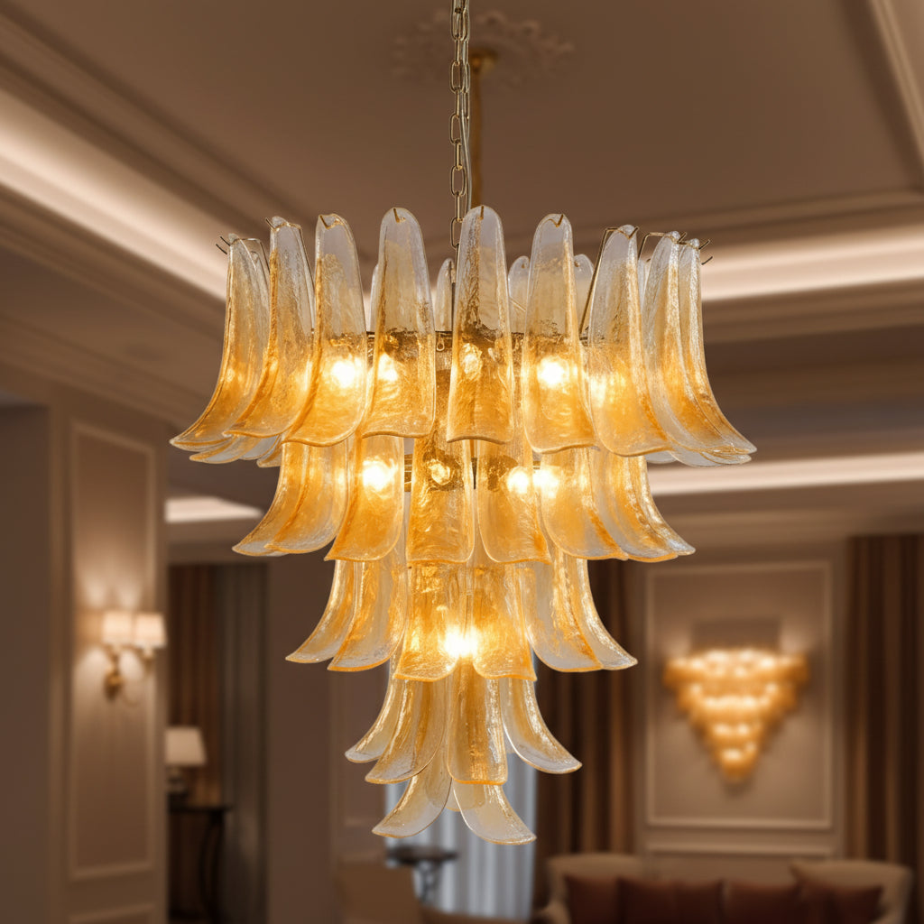 Amber Glass Petals Chandelier