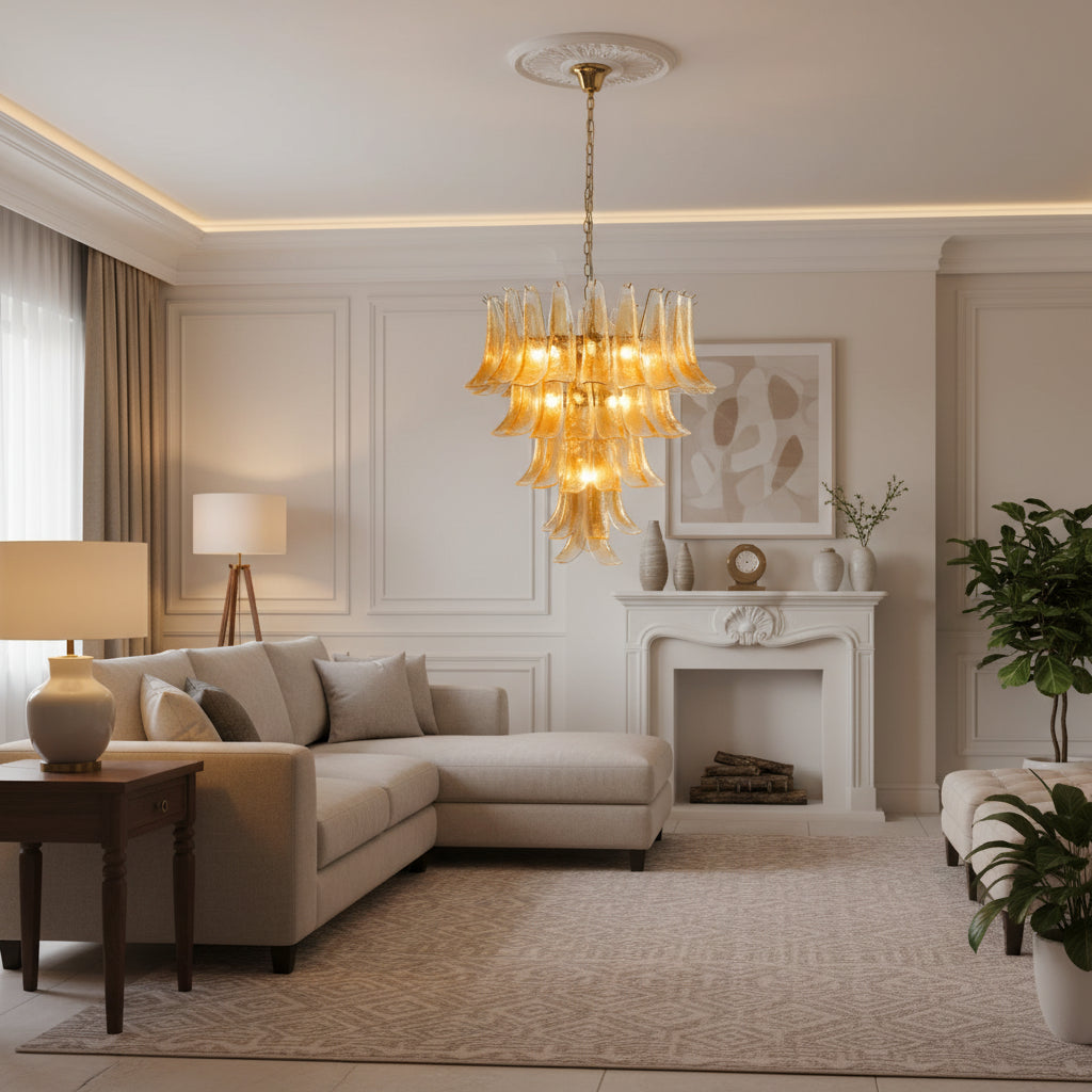 Amber Glass Petals Chandelier