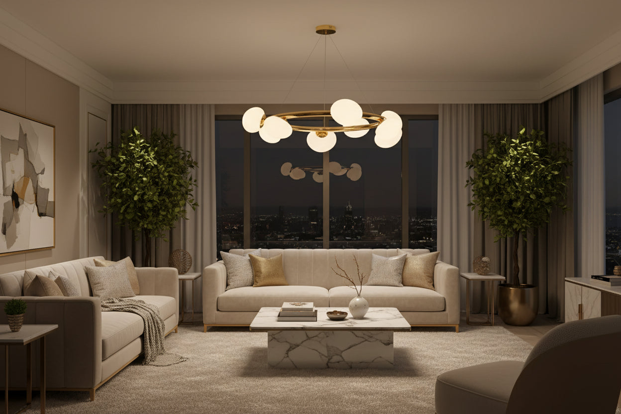 Radiante LED Globe Chandelier 36" - Polished Gold