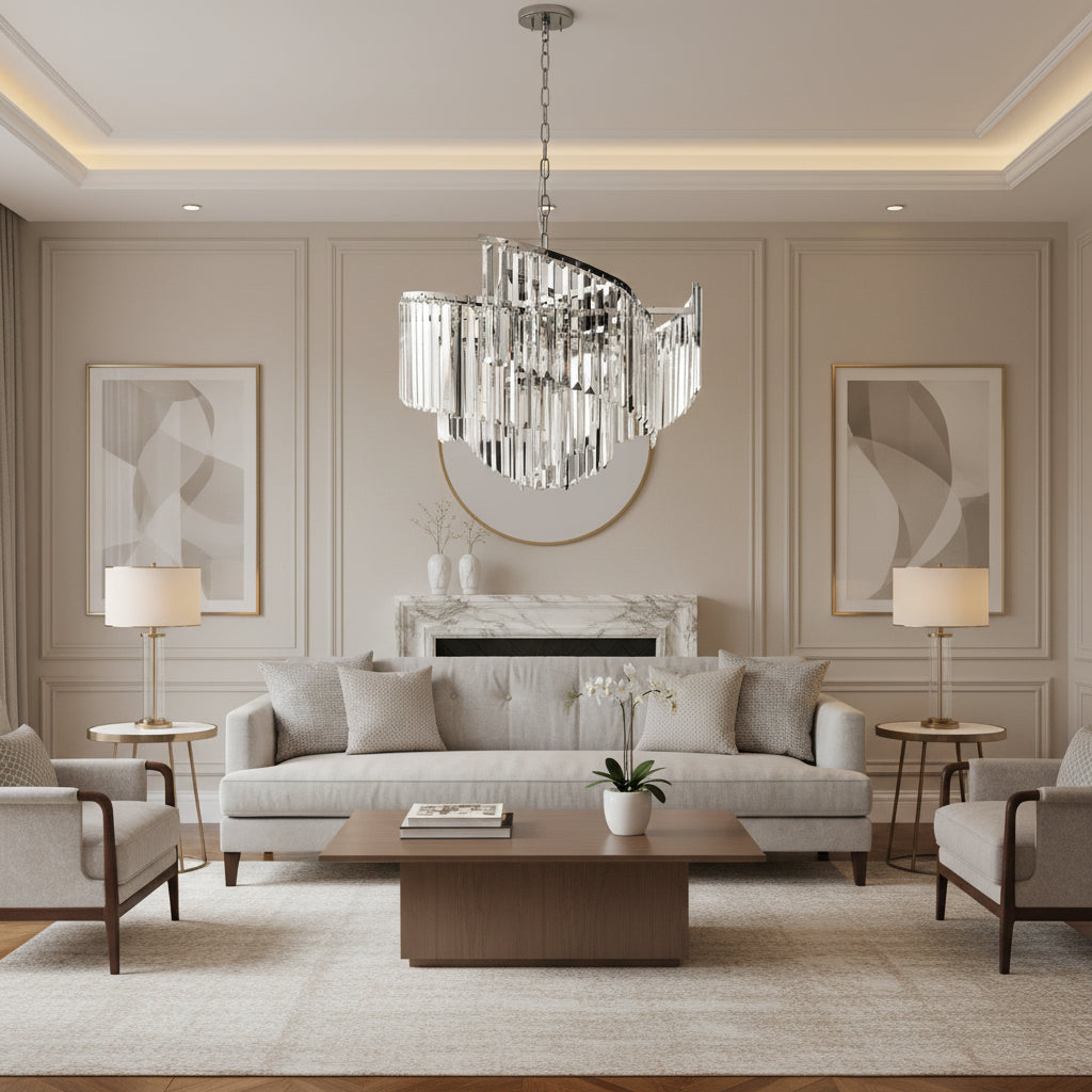 Luxe Spiral Chandelier - Nickel/Clear